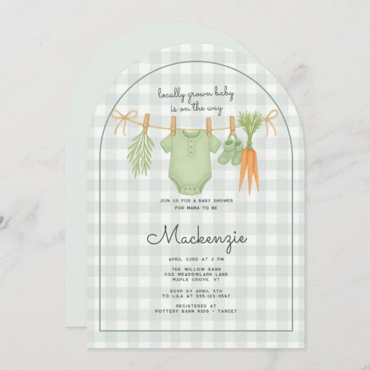 Lokaal geteelde Clothesline Baby shower Arch Kaart (Voorkant / Achterkant)