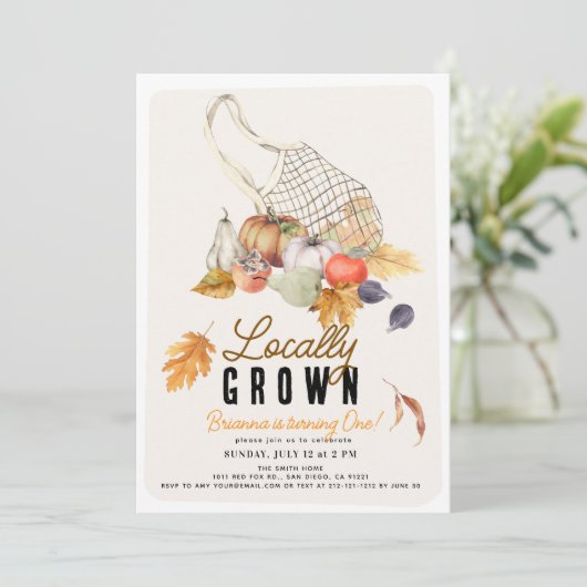 Lokaal geteelde Franse Market Bag Herfst 1st Birth Kaart (Staand voorkant)