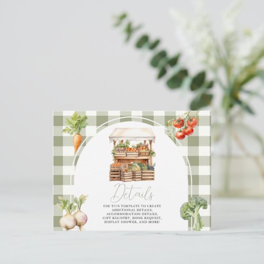 Lokaal geteelde Fresh Market Baby shower Details Briefkaart (Staand voorkant)