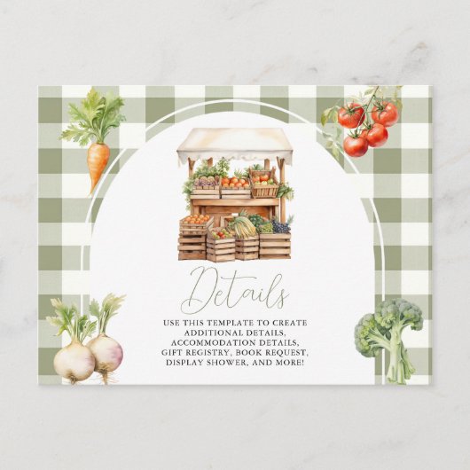 Lokaal geteelde Fresh Market Baby shower Details Briefkaart (Voorkant)