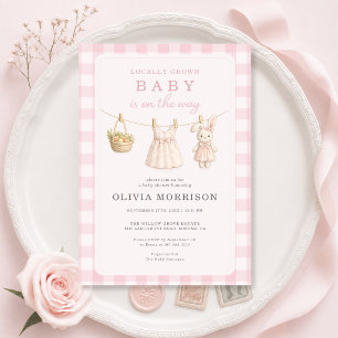 Lokaal Geteelde Gingham Meisje Roze Baby Shower Kaart