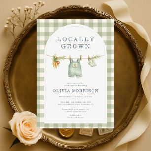 Lokaal Geteelde Gingham Salie Groene Baby Shower Kaart