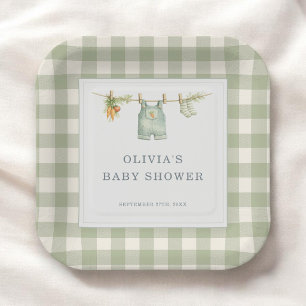 Lokaal Geteelde Gingham Saliegroene Baby Shower  Papieren Bordje