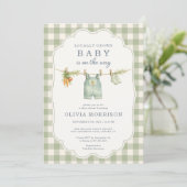 Lokaal Geteelde Gingham Waslijn Baby Borrel Kaart (Staand voorkant)