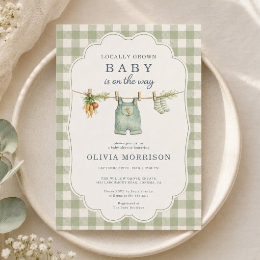 Lokaal Geteelde Gingham Waslijn Baby Borrel Kaart