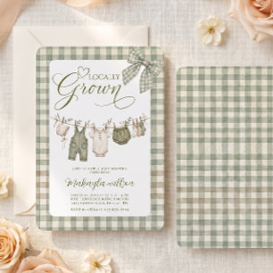 Lokaal Geteelde Gingham Waslijn Boog Baby Shower Kaart