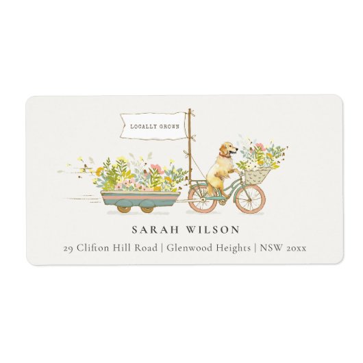Lokaal geteelde Golden Retriever Floral Address Etiket (Voorkant)