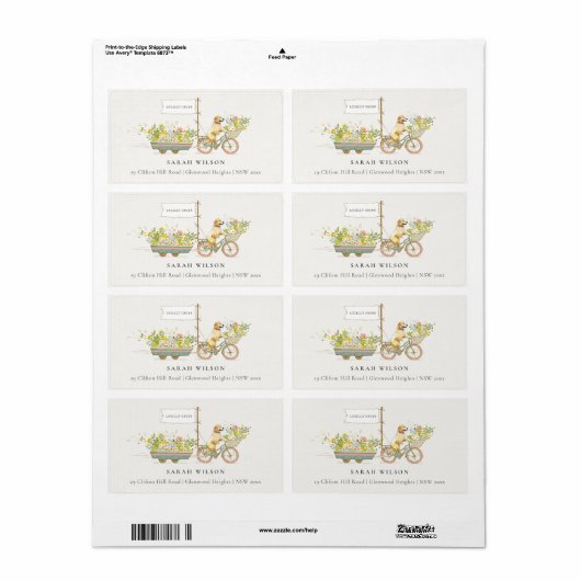 Lokaal geteelde Golden Retriever Floral Address Etiket (Full Sheet)