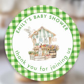 Lokaal geteelde Green Gingham Bedankt Baby shower Ronde Sticker