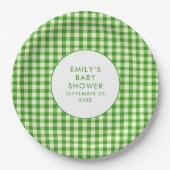 Lokaal geteelde Green Gingham naam Baby shower Papieren Bordje (Voorkant)