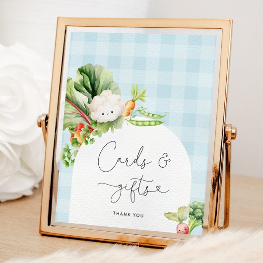 Lokaal geteelde groenten blauwe kaarten en geschen poster