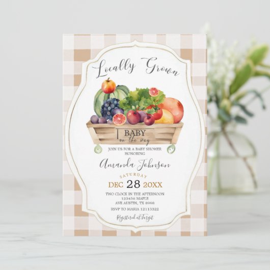 Lokaal geteelde groenten boeren markt Baby shower Kaart (Staand voorkant)