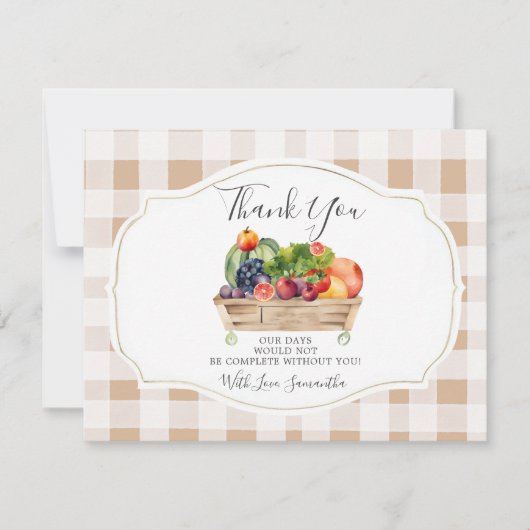 Lokaal geteelde groenten Farmer Market Baby shower Bedankkaart (Voorkant)
