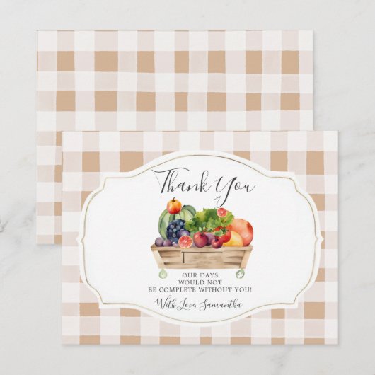 Lokaal geteelde groenten Farmer Market Baby shower Bedankkaart (Voorkant / Achterkant)