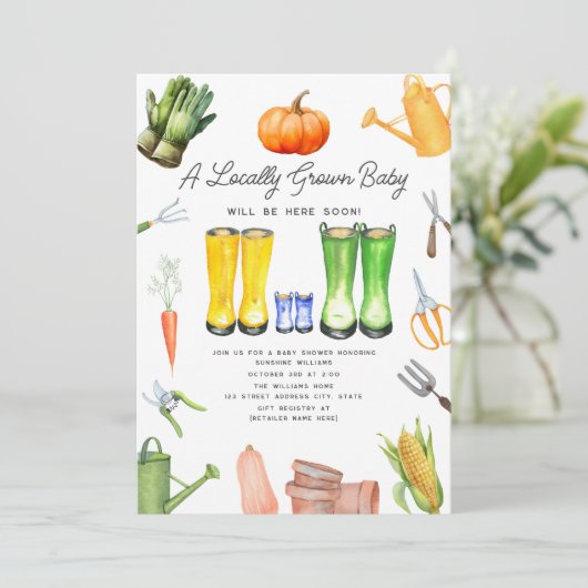 Lokaal geteelde Herfst Groenten Tuin Jongen Baby Kaart (Staand voorkant)