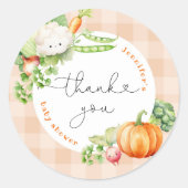 Lokaal geteelde Herfst pompoen baby shower dank u Ronde Sticker (Voorkant)