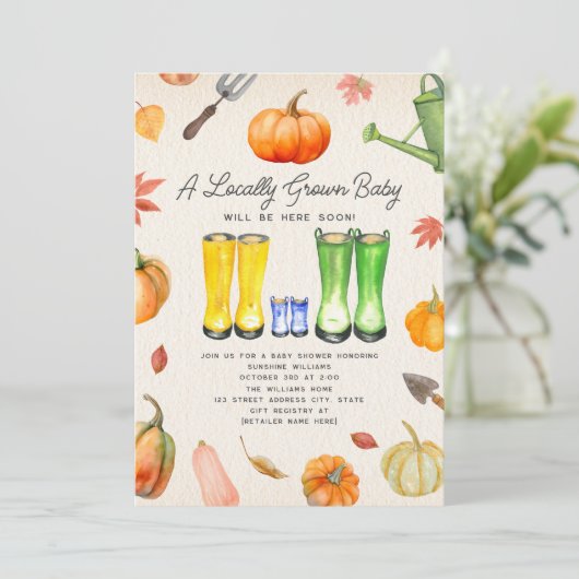 Lokaal geteelde Herfst Pompoen Patch Boy Baby show Kaart (Staand voorkant)