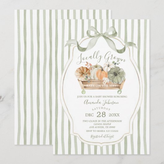 Lokaal geteelde Herfst Sage Green Baby shower Kaart (Voorkant / Achterkant)