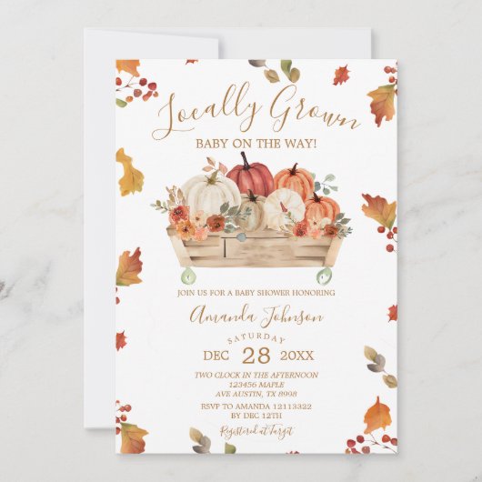 Lokaal geteelde herfstbladeren pompoen Baby shower Kaart (Voorkant)