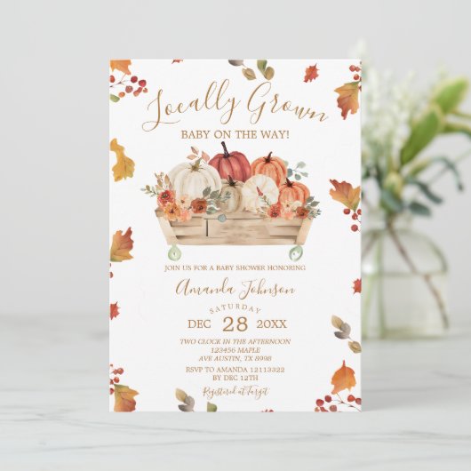 Lokaal geteelde herfstbladeren pompoen Baby shower Kaart (Staand voorkant)