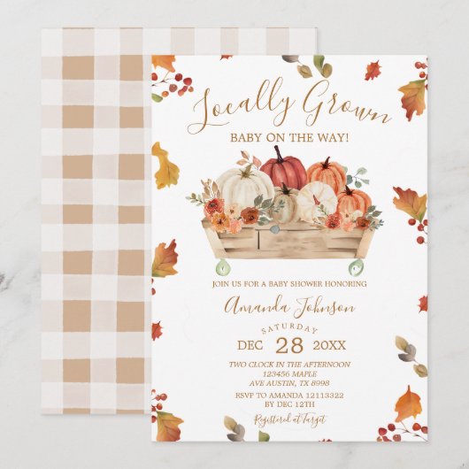 Lokaal geteelde herfstbladeren pompoen Baby shower Kaart (Voorkant / Achterkant)