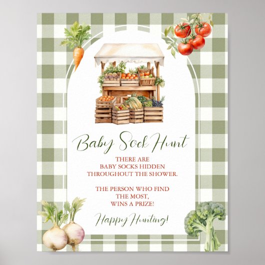 Lokaal geteelde markt Baby shower Baby Sock Hunt Poster (Voorkant)