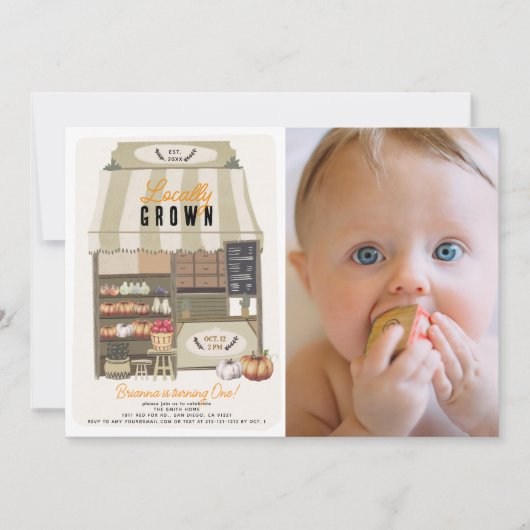 Lokaal geteelde markt Herfst Foto 1e verjaardag Kaart (Voorkant)