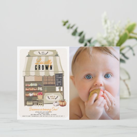 Lokaal geteelde markt Herfst Foto 1e verjaardag Kaart (Staand voorkant)