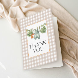 Lokaal Geteelde Neutrale Beige Gingham Dank Je Bedankkaart
