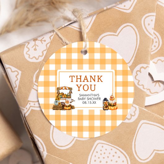 Lokaal geteelde pompoen Baby shower rond Bedankjes Labels