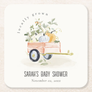 Lokaal Geteelde Pompoen Kar Waterverf Baby Shower Kartonnen Onderzetters
