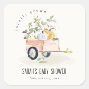 Lokaal Geteelde Pompoen Kar Waterverf Baby Shower Vierkante Sticker