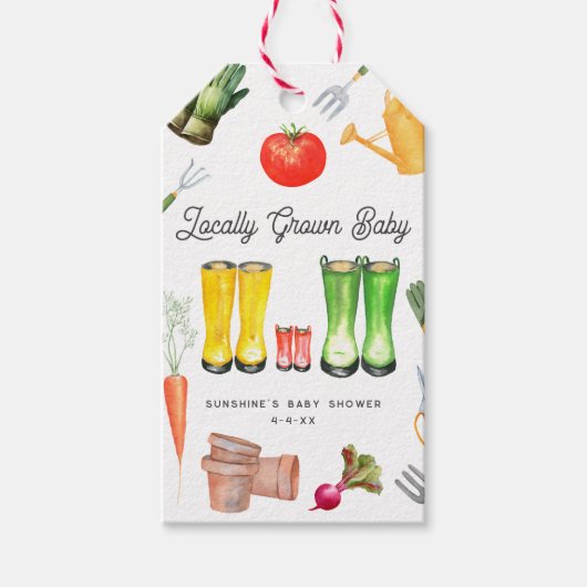 Lokaal geteelde Red Boots Garden Baby shower Cadeaulabel (Voorkant)