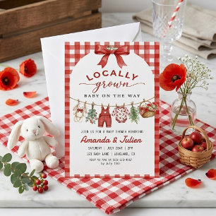 Lokaal Geteelde Rode Gingham Waslijn Baby Shower Kaart