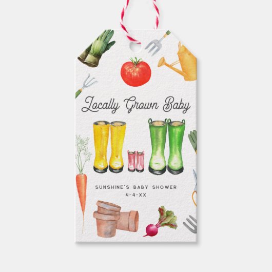 Lokaal geteelde roze laarzen tuin Baby shower Cadeaulabel (Voorkant)