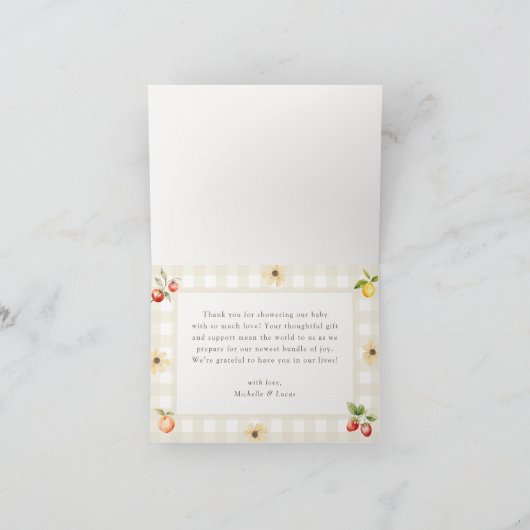 Lokaal geteelde rustieke boeren markt Baby shower Bedankkaart (Binnen)