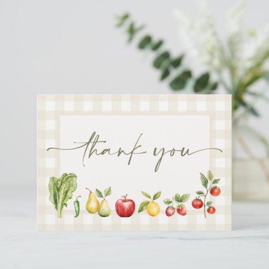 Lokaal geteelde rustieke boeren markt Baby shower Bedankkaart (Staand voorkant)
