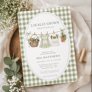 Lokaal Geteelde Salie Gingham Baby Shower Uitnodig Kaart