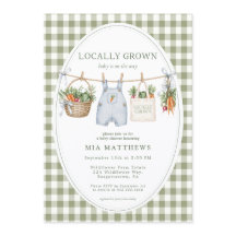 Lokaal Geteelde Salie Gingham Baby Shower Uitnodig