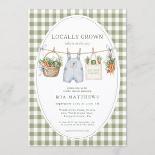 Lokaal Geteelde Salie Gingham Baby Shower Uitnodig Kaart