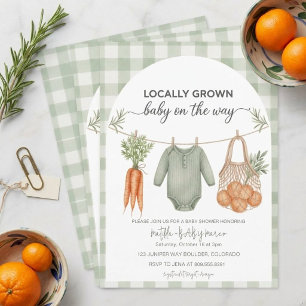 Lokaal Geteelde Saliegroene Gingham Baby Shower Kaart