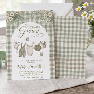 Lokaal Geteelde Saliegroene Gingham Baby Shower Kaart