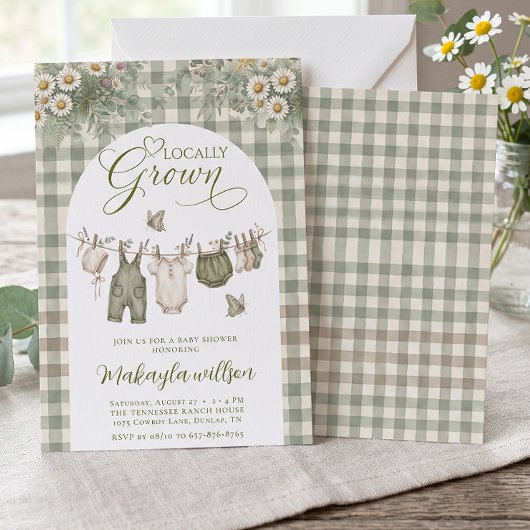 Lokaal Geteelde Saliegroene Gingham Baby Shower Kaart