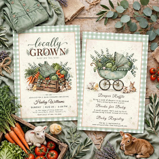 Lokaal Geteelde Saliegroene Gingham Baby Shower Kaart