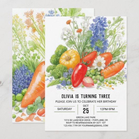 Lokaal geteelde veggie verjaardag kaart (Voorkant / Achterkant)