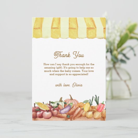 Lokaal geteelde Waterverf Veggie Fruit Baby shower Bedankkaart (Staand voorkant)
