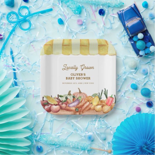 Lokaal geteelde Waterverf Veggie Fruit Baby shower Papieren Bordje (Feest)