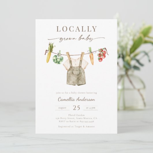 Lokaal groeien boeren markt baby jongen waslijn kaart (Staand voorkant)