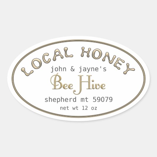 Lokaal Honing Goud Wit Ovaal Imker label (Voorkant)