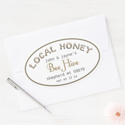 Lokaal Honing Goud Wit Ovaal Imker label (Envelop)